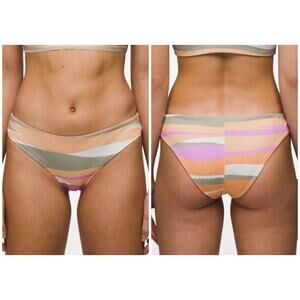 New! Prana Gemma Reversible Waves Green Stripe Bikini Bottom Womens Size Large